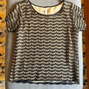 J Crew Black Lace Overlay Top